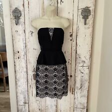 Max & Cleo Size 2 Womans Black White Lace Strapless Peplum Career Cocktail Dress