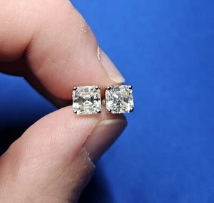 Moissanite Stud Earrings Square Asscher Cut 925 Sterling Silver 1ct 2ct GRA - Picture 1 of 6