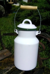 BIDON A LAIT LAITIERE EMAILLEE RARE & SUPERBE POT A LAIT VINTAGE EMAIL VERITABLE - Imagen 1 de 2