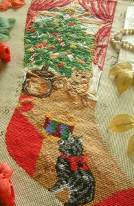 Cute Kittens Near Decorated Christmas Tree Needlepoint Canvas Preworked Handmade - Picture 1 of 4