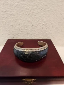 .925 Sterling Silver Leather Snake Bracelet - Picture 1 of 5