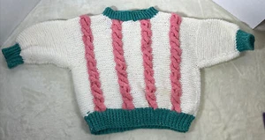 Crocheted Youth Sweater READ FOR MEASUREMENTS Girls Pink White Teal Kids - Picture 1 of 15