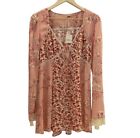 NWT Free People Odette Boho Floral Rose Lace Tunic Dress Pink Ivory M MSRP $128
