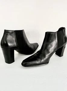 ACOUARELA~WOMANS BLACK ITALIAN LEATHER~SLIP ON~DEMI/HALF BOOT~3 3/8”HEELSZ 8.5/9 - Picture 1 of 12