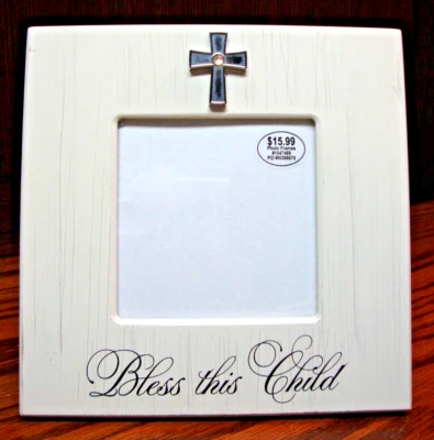 MARCO DE FOTOS Hobby Lobby imitación madera con cruz BENDICE A ESTE NIÑO para foto de 4x4" F21 Foto 1 de 3