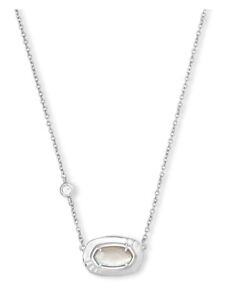 Kendra Scott Anna Short Pendant Necklace In Rhodium Plated Mother of Pearl NEW 
