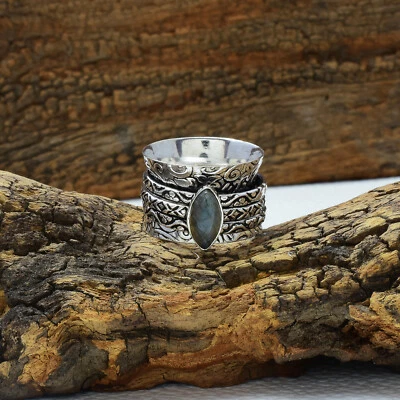 Brillante Pietra Labradorite 925 Argento Sterling Spinner Handmade Anello - Immagine 1 di 3