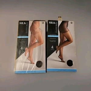 2 Silk Impressions 4-pack All Day Sheer Black & Brown High Waisted Pantyhose XL - Picture 1 of 4