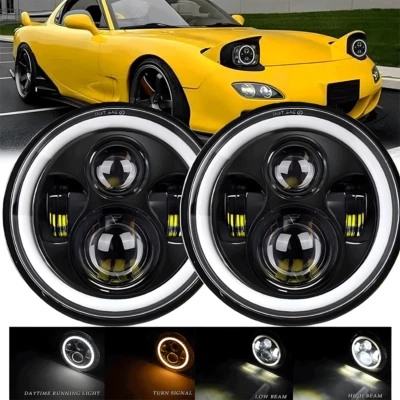 Par de faros LED redondos de haz alto-bajo DRL ojos de ángel para Mazda RX-7 1979-1985 Foto 1 de 4