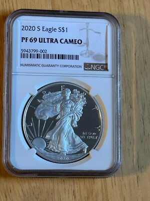 2020 S ULTRA DEEP CAMEO SILVER EAGLE NGC PF69! - Image 1 of 4