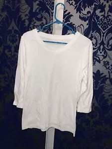 Kim Rogers - Top blanco cuello en V mangas 3/4 100 % algodón - talla grande (Ct4) - Imagen 1 de 1