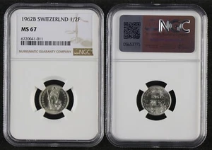 1962B SWITZERLND 1/2F NGC MS 67 - Picture 1 of 5
