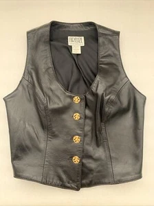 EUC Firenze Santa Barbara VTG  80s Womens Leather Vest Black Jacket Petite USA - Picture 1 of 9