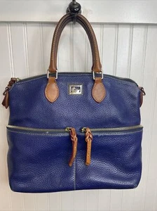 Dooney and Bourke Dillen Blue Pebble Leather Satchel Double Pocket Handbag Purse - Bild 1 von 10