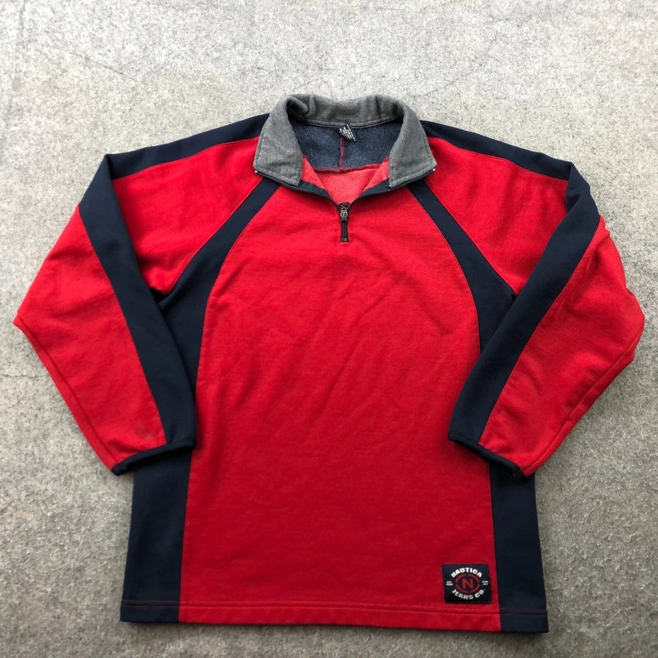Suéter Nautica Vintage Niños Grande Rojo 1/4 Cremallera Tejido Pullover Juvenil Foto 1 de 4