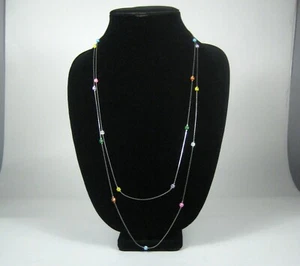 Necklace String Metal Beaded Strand 60 Inch Silvertone Vintage 50 1960 Modern - Picture 1 of 6