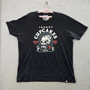 Johnny Cupcakes Shirt 2XL Black Graphic Print Skull Cupcake Logo Short - Picture 1 of 7