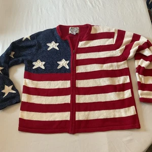 Vintage Heirloom Collectibles American Flag Sweater ~ Full Zip ~ Women’s Large - Bild 1 von 14
