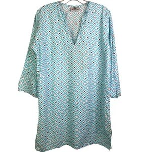 Malabar Bay Tunic Top Womens Size Large Blue V-Neck 3/4 Sleeve Geometric - Picture 1 of 5