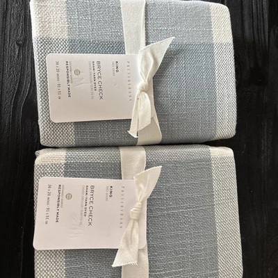 Pottery Barn BRYCE BUFFALO CHECK Juego de 2 fundas KING CHAMBRAY/BLANCO NUEVO con etiquetas Foto 1 de 3