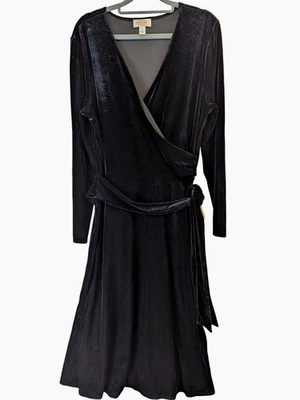 Talbots Dress Women size 16 Vintage Black Faux Wrap Velvet Velour Flare Event - Image 1 of 4