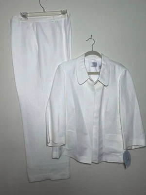 全新 复古 90 年代 Emma James 2 件套裤子套装 女式 18 绿色亚麻混纺风格 — 第 1/4 张图片