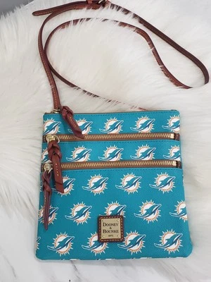 NWOT Triple Zip Crossbody Bag Letter Carrier MIAMI DOLPHINS Dooney & Bourke - Image 1 of 4
