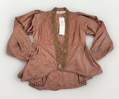 Free People 粉色雾金茉莉花装饰刺绣上衣夹克小号 — 第 1/4 张图片