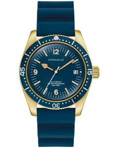 *NUEVO* CARAVELLE Sea Hunter Reloj para Hombres Automático Esfera Azul Banda Goma 44B129 - Imagen 1 de 4