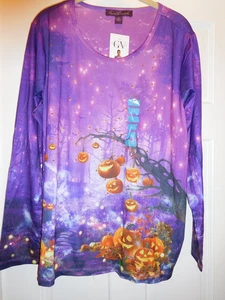 Gloria Vanderbilt Spooky Halloween T-Shirt mit Jack-o-Lanterns ~ Gr. XL Neu mit Etikett - Bild 1 von 4