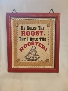 Framed Rustic Farmhouse- He Rules The Roost But I Rule The Rooster- Wall Art - Picture 1 of 6