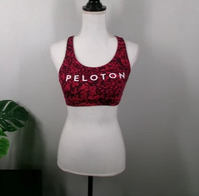 Sujetador deportivo PELOTON para mujer talla XS cadente con tiras patrón carmesí con relleno Foto 1 de 4