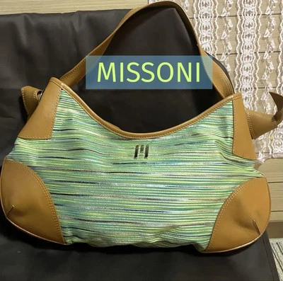 Bolso de Hombro Missoni Mujer Cuero Verde Rayas 39x20cm Único Elegante Usado Foto 1 de 4