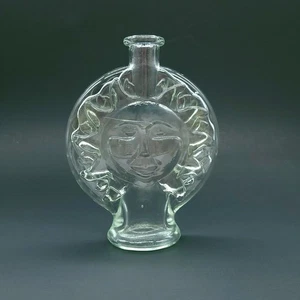 Vintage Clear Glass Sun Face Decorative Bottle Vase 6.75" - Picture 1 of 7