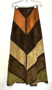 Maxi Falda Boho Hippie Chevron De Colección Años 70 Saks Fifth Avenue Patchwork Gamuza Pequeña - Imagen 1 de 19