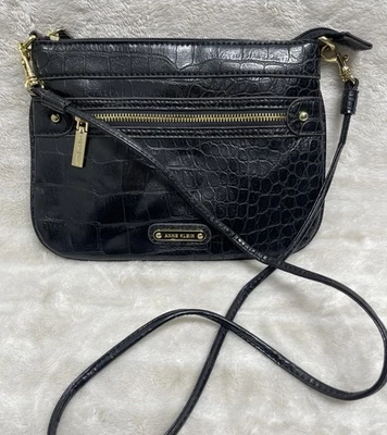 Bolso Bandolera Bolso de Hombro Anne Klein Negro Caimán Cuero Sintético Foto 1 de 4