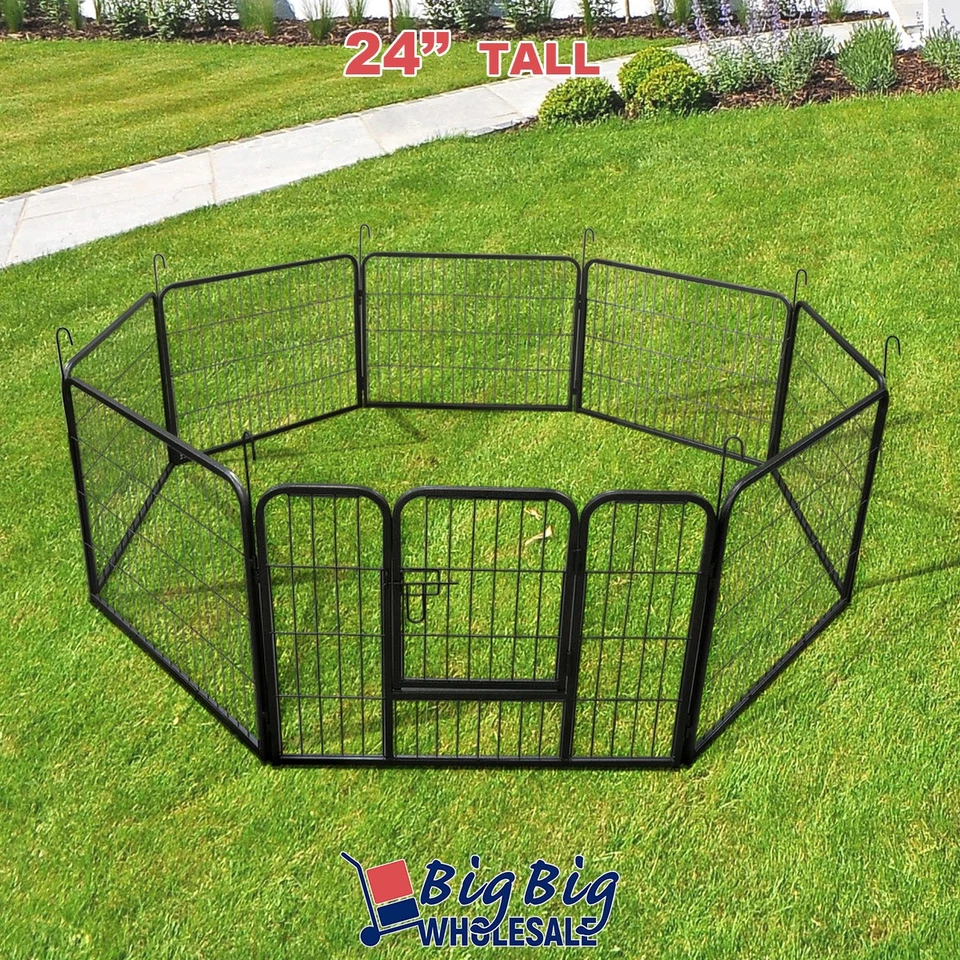 GENIQUA 24 Inch 8 Panels Tall Cat Dog Playpen Large Crate Fence Pet Kennel Exercise Cage