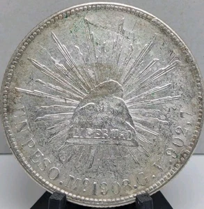 1908 Mo Gv Mexican Un Peso, One Peso VZ - Bild 1 von 2
