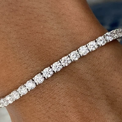 Diamond Tennis Bracelet VS1 E 6.79 Carat Round Ideal Lab created 14K White Gold - Image 1 of 4