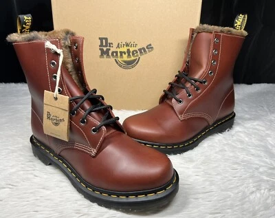 Dr. Martens 1460 Serena Abruzzo WP Brown Fur Lined Black Combat Boot Women sz 9 - Image 1 of 4