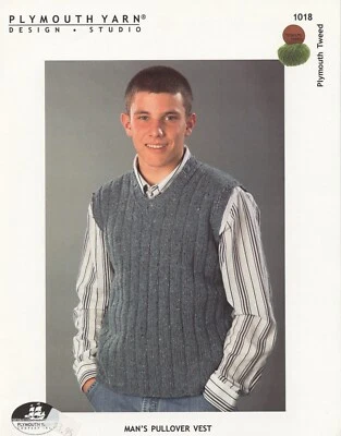 Plymouth Yarn Knitting Pattern 1018 Plymouth Tweed Man's Pullover Vest 43-53" - Image 1 of 2