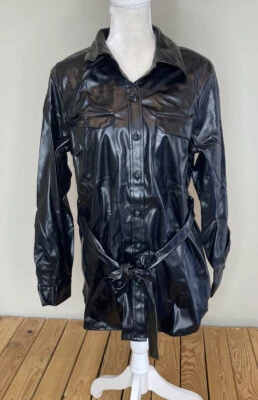 NY&C NWT $64.95 women’s Button up Belted jacket size L black M6 - Image 1 of 4