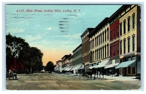 Main Street Looking West LeRoy NY Genesee County 1914 Postcard E11 - Picture 1 of 2