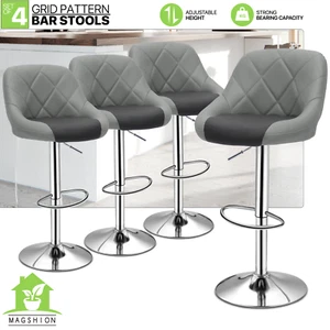 Set of 4 Adjustable Swivel Bar Stool Black/Grey Kitchen Counter Height Pub Chair - Picture 1 of 9