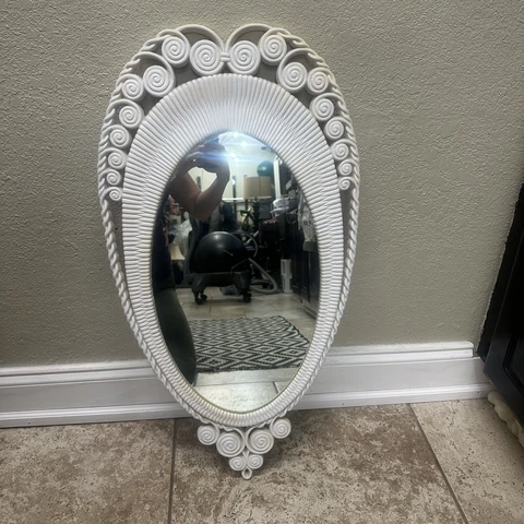 Vintage BURWOOD SYROCO WHITE Oval WICKER RATTAN MIRROR HOMCO HOME INTERIORS Cover