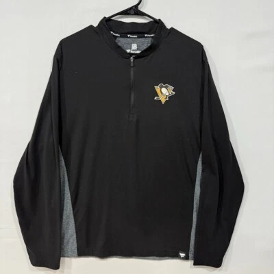Pulôver masculino Fanatics NHL Penguins 1/4 zíper G preto cinza manga longa - Imagem 1 de 4