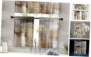 Brown Kitchen Curtains Grey Beige Window 52"W x 24"L (Pack of 3) Abstract Brown - Picture 1 of 7