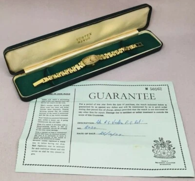 Vtg 1970 Vertex Revue 17 Jewels Gold Plated Bracelet Ladies Watch Box & Papers - Image 1 of 4