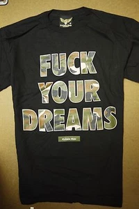 Men's Exclusive Game F**k Your Dreams t-shirt Black with army camo lettering New - Picture 1 of 1