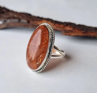 Pedra preciosa sedutora pedra do sol prata esterlina 925 presente feito à mão para seu anel PG1379 - Imagem 1 de 3